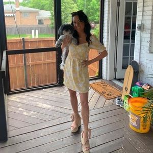 Yellow short sleeve floral dress
